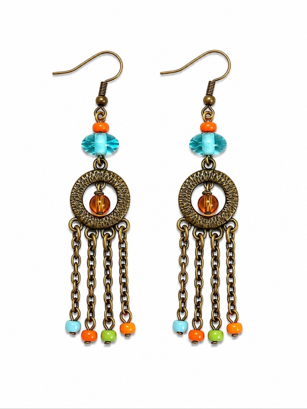 3/$30 VTG Antique Brass Beaded Chandalier Dangle Hook Earrings